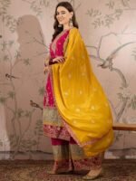 Glamorous Pink Embroidered Chinon Kurta Palazzo Set with Dupatta