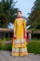 Glamorous Pink Embroidered Chinon Kurta Palazzo Set with Dupatta