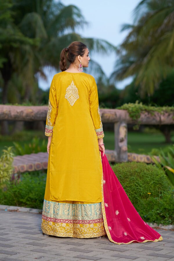 Glamorous Pink Embroidered Chinon Kurta Palazzo Set with Dupatta