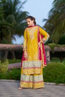 Glamorous Pink Embroidered Chinon Kurta Palazzo Set with Dupatta