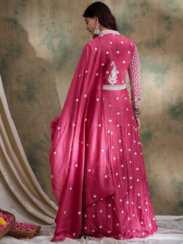 Magnificent Rama Embroidered Vichitra Silk Anarkali Lehenga Set with Dupatta