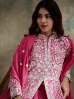 Magnificent Rama Embroidered Vichitra Silk Anarkali Lehenga Set with Dupatta