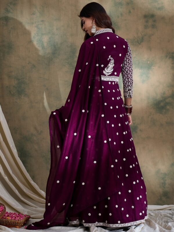 Magnificent Rama Embroidered Vichitra Silk Anarkali Lehenga Set with Dupatta