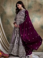 Magnificent Rama Embroidered Vichitra Silk Anarkali Lehenga Set with Dupatta