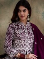 Magnificent Rama Embroidered Vichitra Silk Anarkali Lehenga Set with Dupatta
