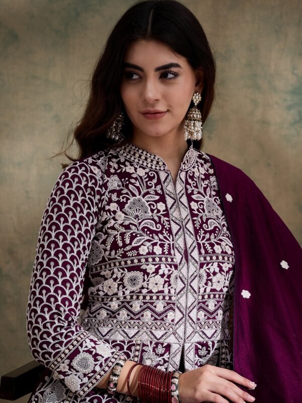 Magnificent Rama Embroidered Vichitra Silk Anarkali Lehenga Set with Dupatta