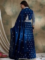 Magnificent Rama Embroidered Vichitra Silk Anarkali Lehenga Set with Dupatta