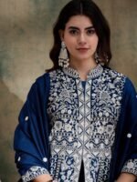 Magnificent Rama Embroidered Vichitra Silk Anarkali Lehenga Set with Dupatta