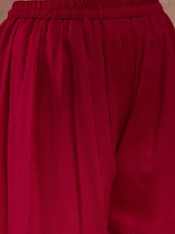Dark Pink Vichitra Silk Kurta Palazzo Set with Embroidered Dupatta