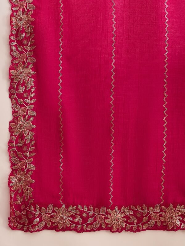 Dark Pink Vichitra Silk Kurta Palazzo Set with Embroidered Dupatta