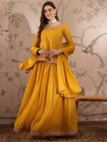 Radiant Yellow Chinon Embroidered Kurta & Lehenga Set