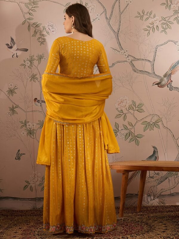 Radiant Yellow Chinon Embroidered Kurta & Lehenga Set