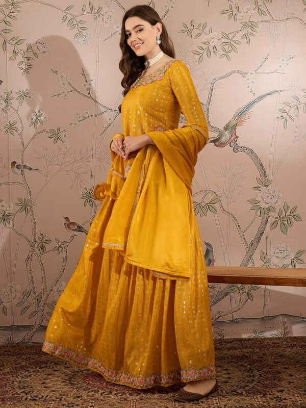 Radiant Yellow Chinon Embroidered Kurta & Lehenga Set