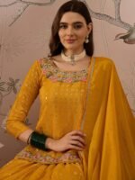 Radiant Yellow Chinon Embroidered Kurta & Lehenga Set