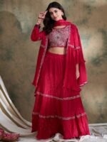 Pink Chinon Lehenga Choli with Embroidered Jacket & Dupatta
