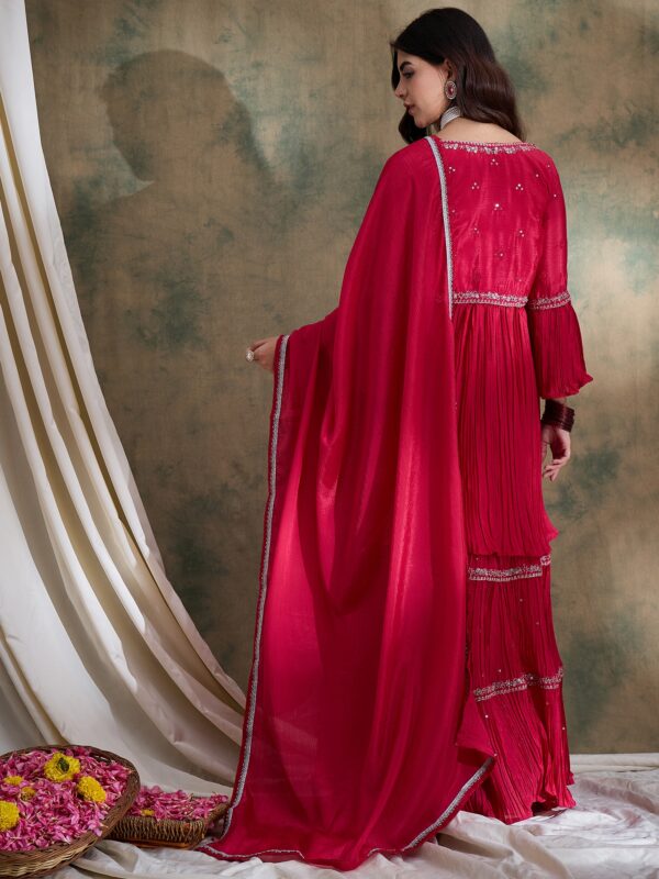 Pink Chinon Lehenga Choli with Embroidered Jacket & Dupatta