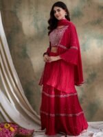 Pink Chinon Lehenga Choli with Embroidered Jacket & Dupatta