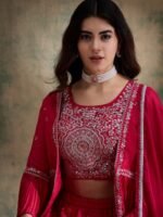 Pink Chinon Lehenga Choli with Embroidered Jacket & Dupatta