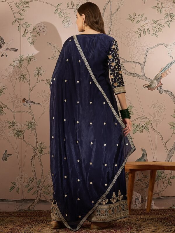 Regal Blue Embroidered Chinon Kurta Palazzo Set with Dupatta