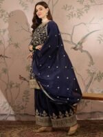 Regal Blue Embroidered Chinon Kurta Palazzo Set with Dupatta