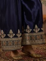 Regal Blue Embroidered Chinon Kurta Palazzo Set with Dupatta