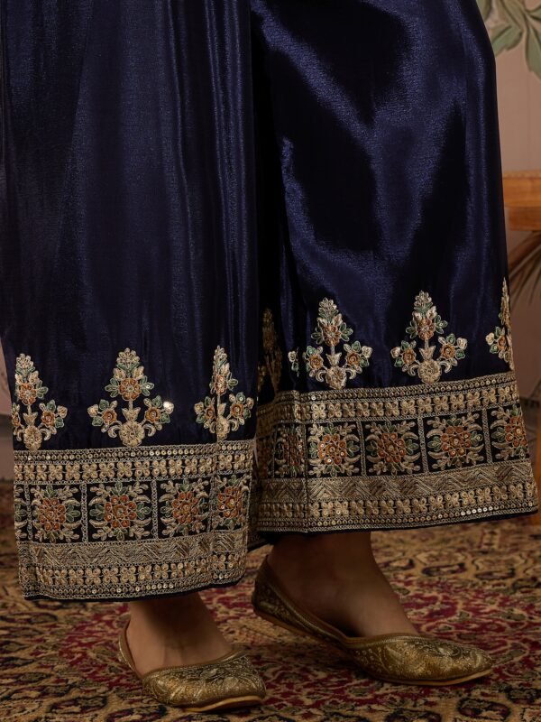 Regal Blue Embroidered Chinon Kurta Palazzo Set with Dupatta