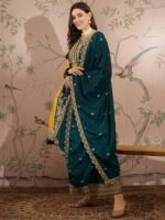 Exquisite Yellow & Teal Chinon Embroidered Anarkali Set