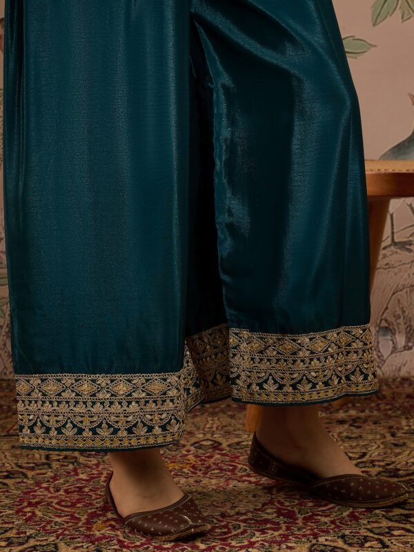Exquisite Yellow & Teal Chinon Embroidered Anarkali Set