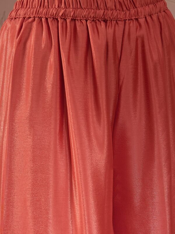 Splendid Peach Embroidered Chinon Kurta Palazzo Set with Dupatta