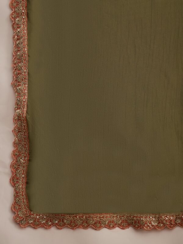 Splendid Peach Embroidered Chinon Kurta Palazzo Set with Dupatta