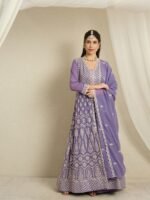 Light Purple Faux Georgette Anarkali Kurta with Lehenga & Dupatta