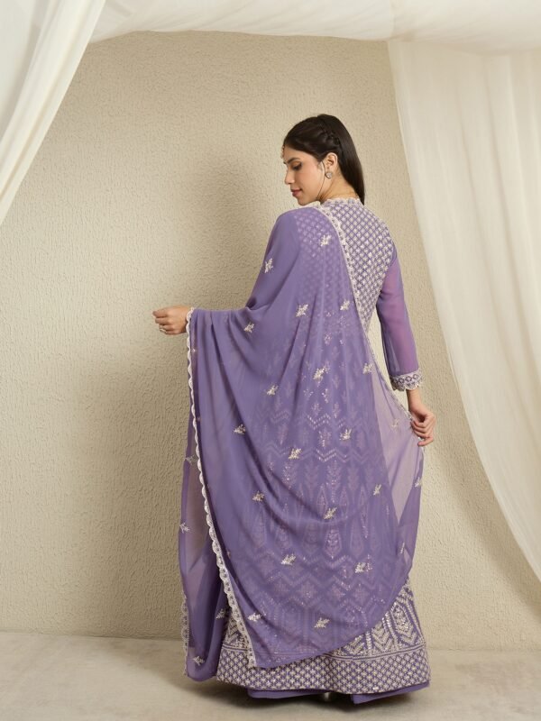 Light Purple Faux Georgette Anarkali Kurta with Lehenga & Dupatta