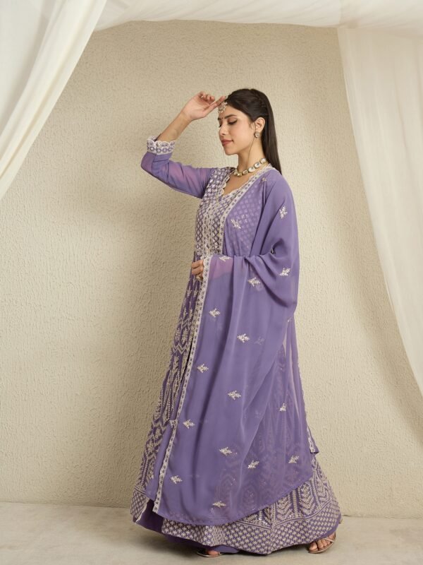 Light Purple Faux Georgette Anarkali Kurta with Lehenga & Dupatta