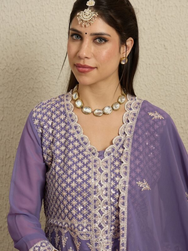 Light Purple Faux Georgette Anarkali Kurta with Lehenga & Dupatta
