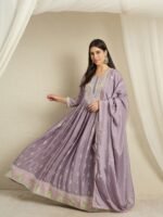 Heavenly Purple Embroidered Chinon Anarkali Gown with Dupatta