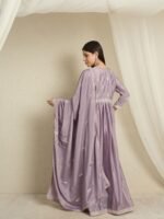 Heavenly Purple Embroidered Chinon Anarkali Gown with Dupatta
