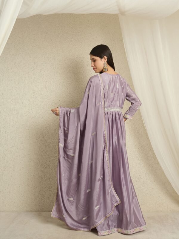 Heavenly Purple Embroidered Chinon Anarkali Gown with Dupatta