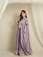 Heavenly Purple Embroidered Chinon Anarkali Gown with Dupatta