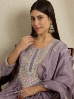 Heavenly Purple Embroidered Chinon Anarkali Gown with Dupatta