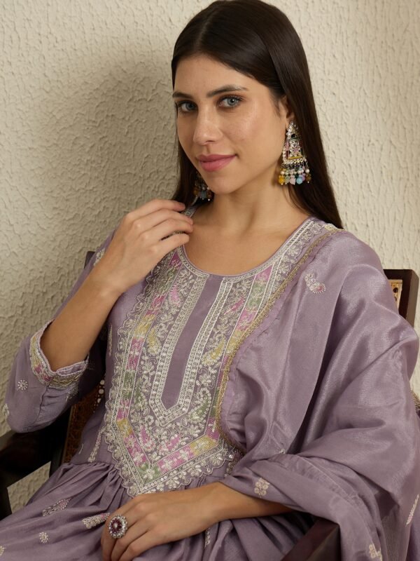Heavenly Purple Embroidered Chinon Anarkali Gown with Dupatta