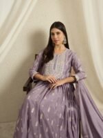 Heavenly Purple Embroidered Chinon Anarkali Gown with Dupatta
