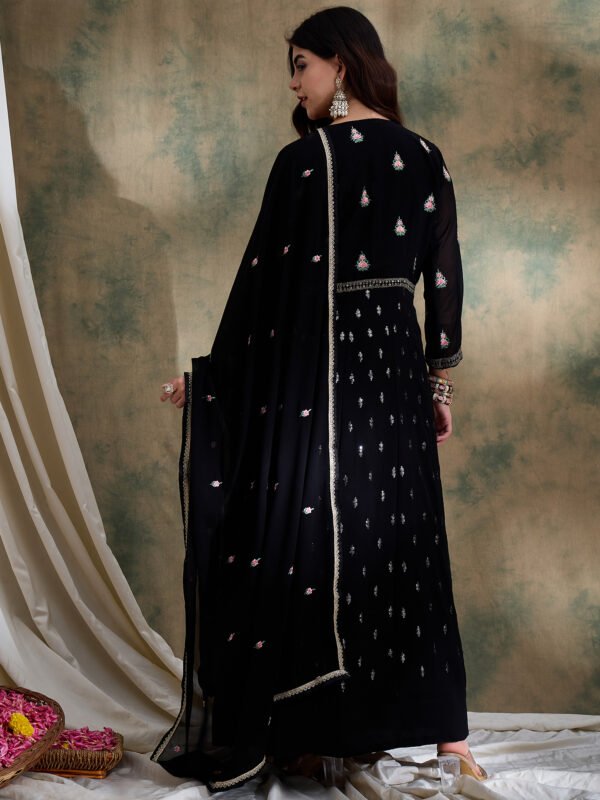 Black Anarkali Gown with Jacket and Embroidered Dupatta – Full Length