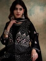 Black Anarkali Gown with Jacket and Embroidered Dupatta – Full Length