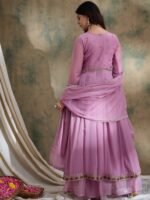 Whimsical Pink Embroidered Vipro Silk Anarkali Lehenga Set with Dupatta