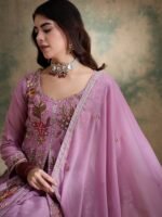 Whimsical Pink Embroidered Vipro Silk Anarkali Lehenga Set with Dupatta