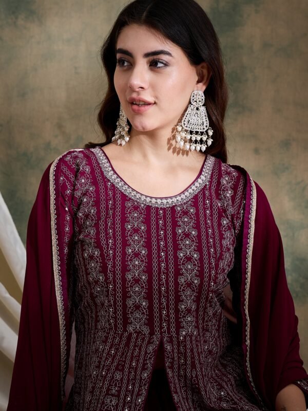 Majestic Purple Faux Georgette Embroidered Anarkali Lehenga Set