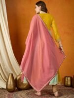 Vivid Yellow Embroidered Faux Georgette Multi-Panel Anarkali Gown with Dupatta