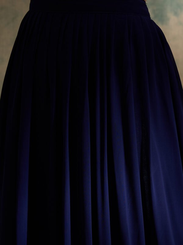 Midnight Blue Embroidered Chinon Front-Slit Anarkali Lehenga Set with Dupatta