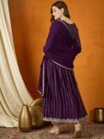 Ravishing Purple Embroidered Faux Georgette Anarkali Gown with Dupatta