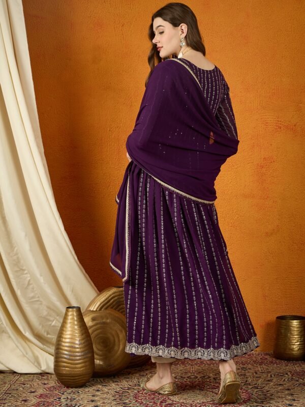 Ravishing Purple Embroidered Faux Georgette Anarkali Gown with Dupatta